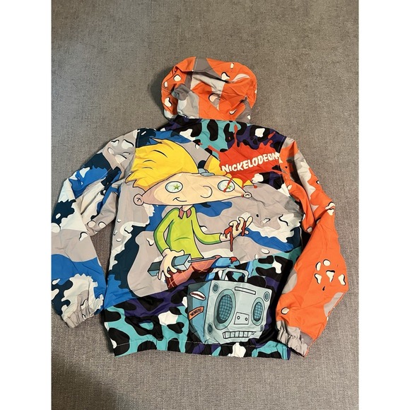 Members Only Nickelodeon Hey Arnold Full Zip Windbreaker Jacket Hooded Size S - Picture 9 of 14